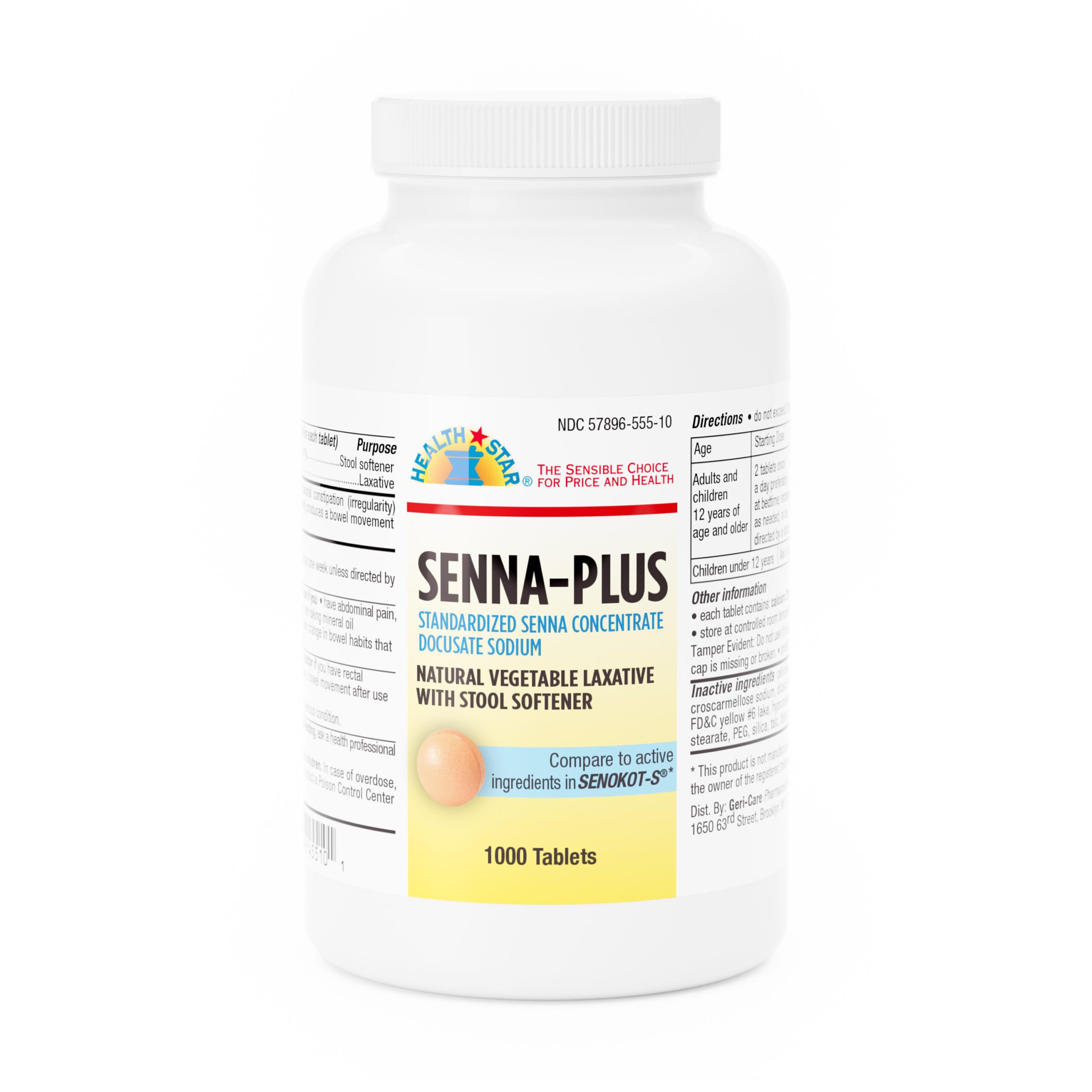 GeriCare Senna Plus Laxative Tablets, 50 mg / 8.6 mg Strength Docusate Sodium / Sennosides (1000 Tablets)