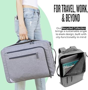 Solo New York Backpack Briefcase - Laptop Carrying Bag for Women & Men, Fits 15.6 Computer, Brief for Travel & Work, Front Zippered Pocket, Adjustable Shoulder Strap - Re:Utilize, Gray