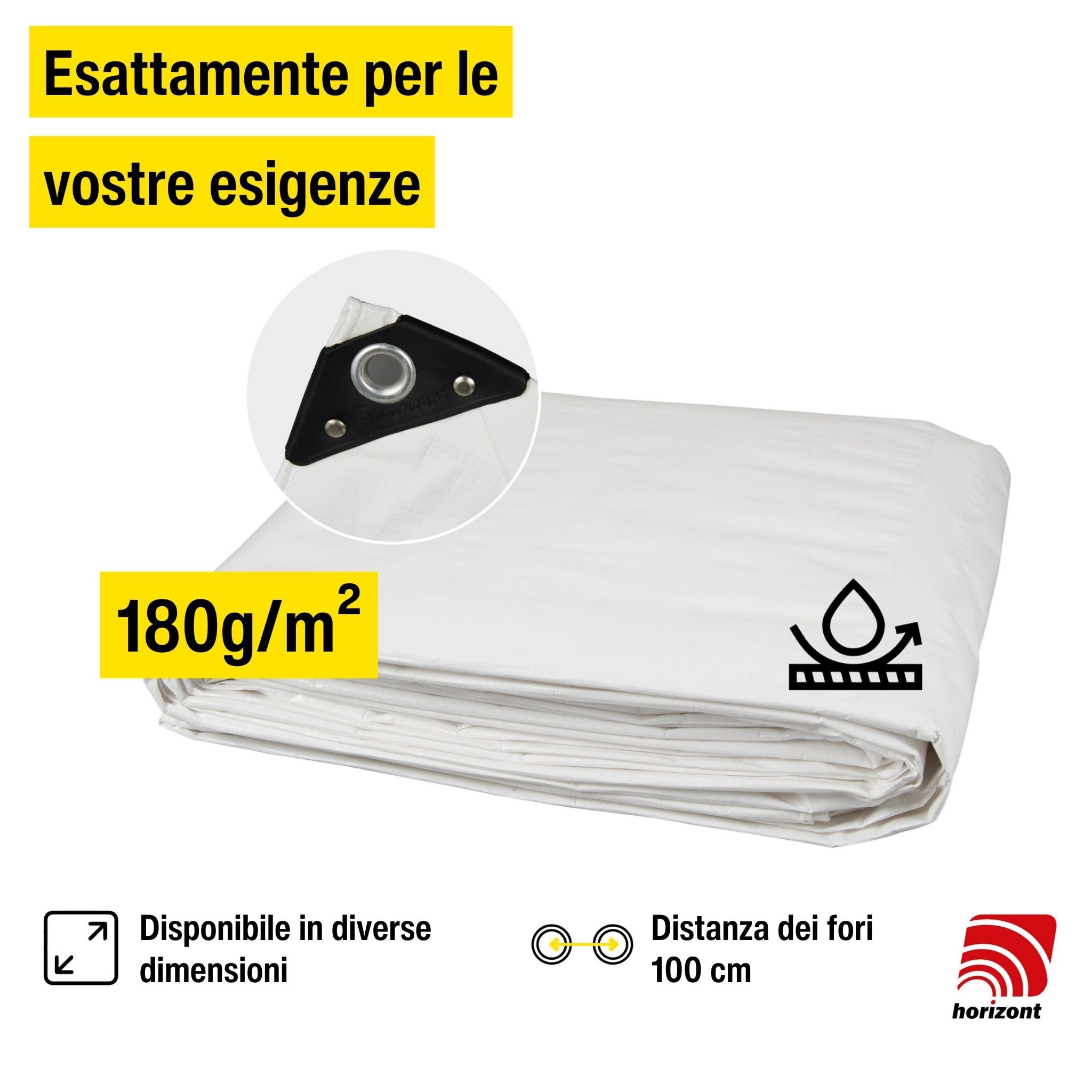 Telone Horizont impermeabile 180g/m² 10x15m con occhielli antistrappo, copertura per sabbia e piscina, telo in tessuto per auto, motocicletta, bicicletta - pellicola robusta per uso esterno, bianco