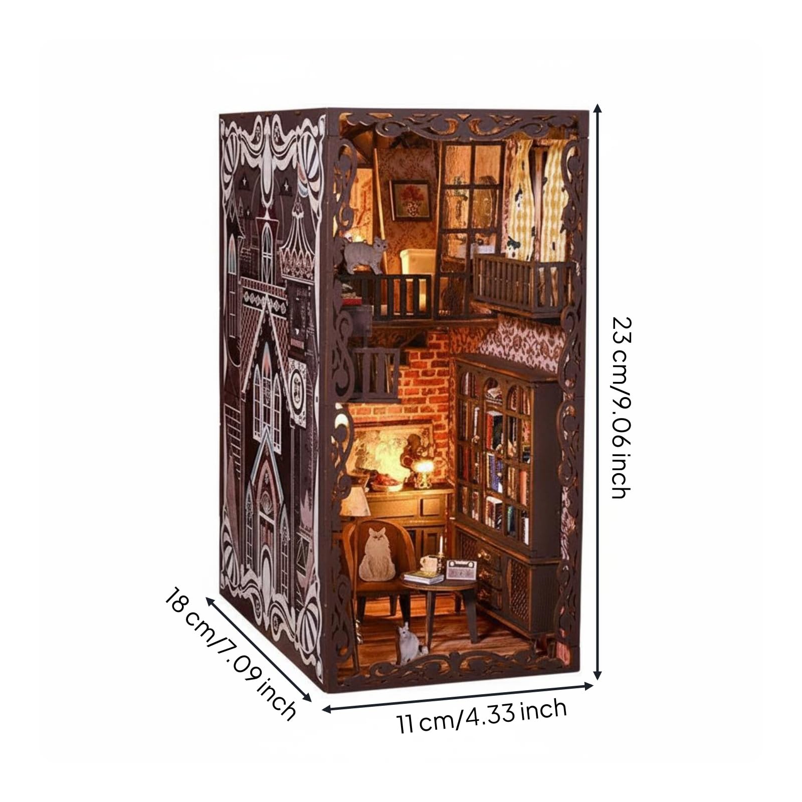 LeeQinersw Miniatur Bausatz Buchstützen Szene Modell Modell DIY Kit Holz Stoff Batteriefach Schalter Warmes Ambiente für Geschenk Hobbyraum Leser