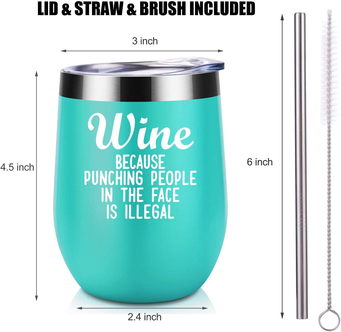 Coolife Insulated Wine Tumbler Wine Cups for Women - Wine Because Punching People in the Face is Illegal, Funny Mothers Day, Birthday Gifts for Women, Mom, Wife, Sister, Aunt, Friend, Nurse, Coworker