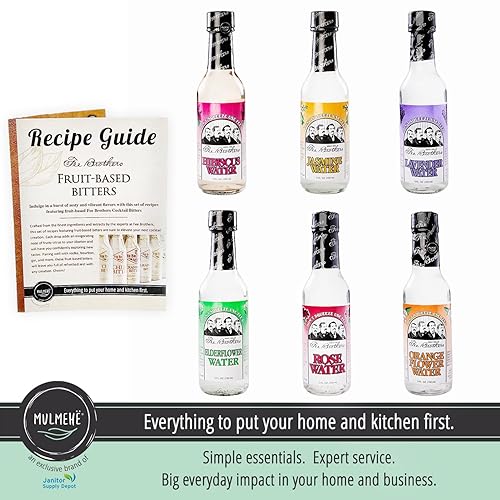 Miniatura 3 de MULMEHË Juego de 6 botellas de colección de muestras de agua con flores botánicas de Fee Brothers y guía de recetas exclusivas