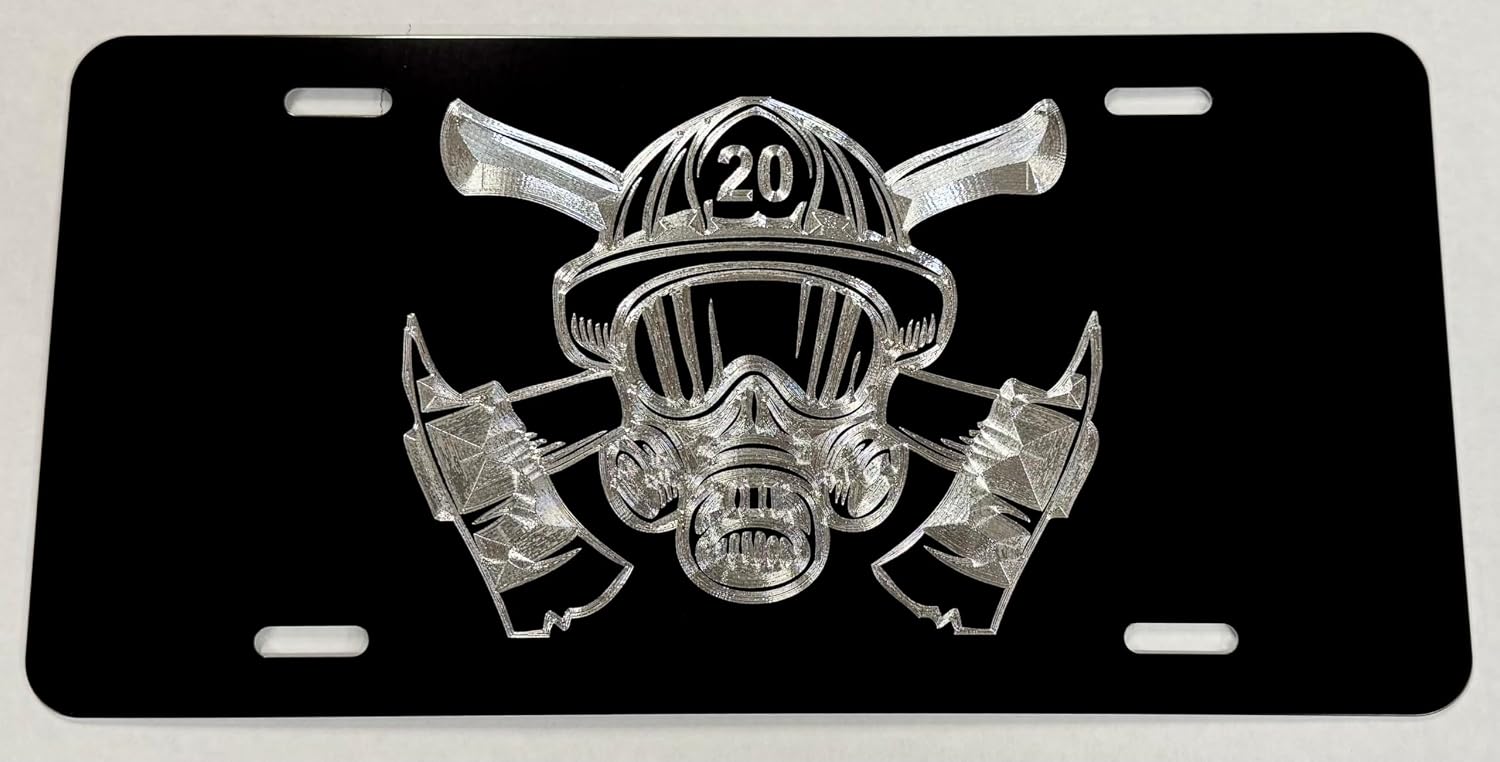 Engraved Personalized Firefighter Car Tag Diamond Etched on Black Aluminum License Plate