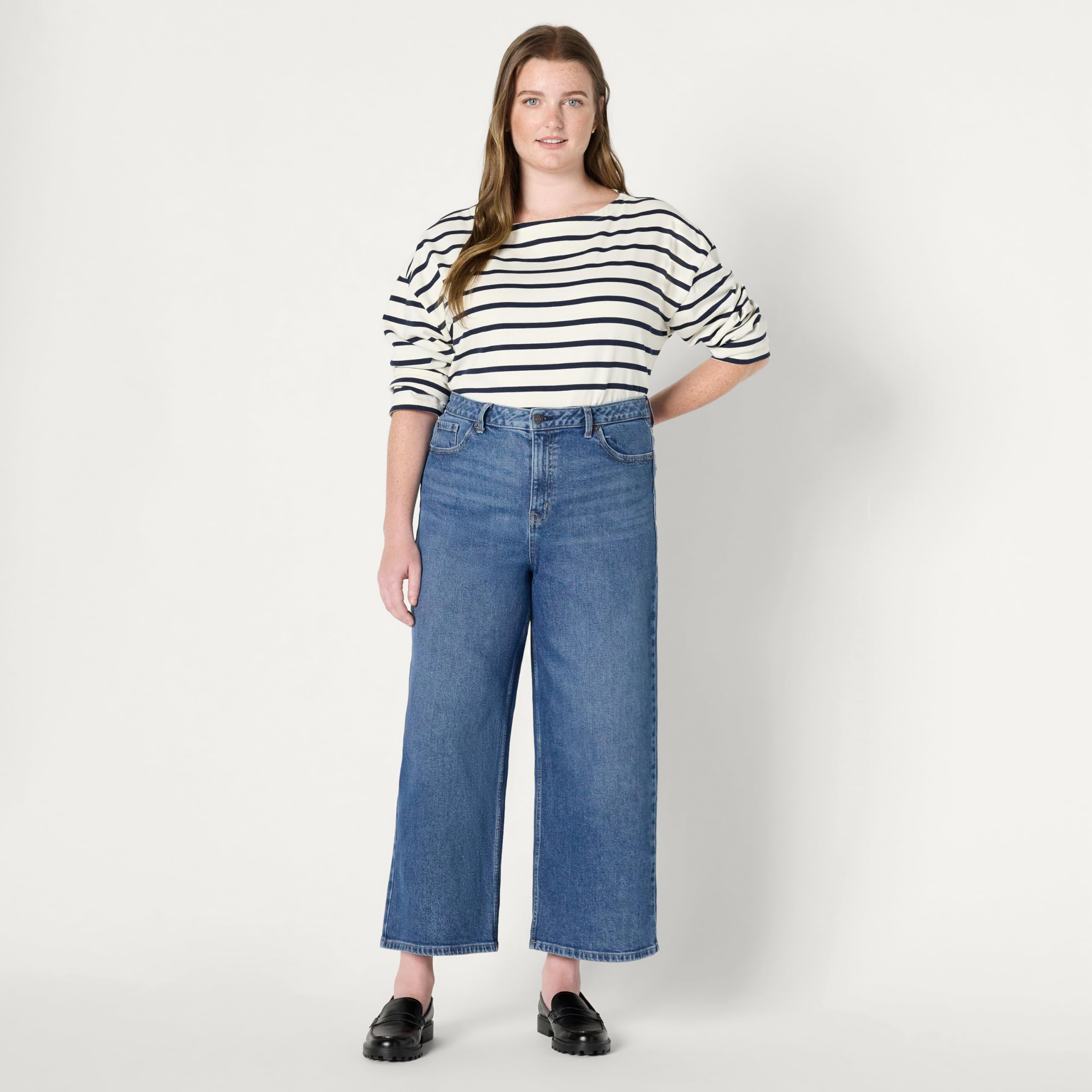 Amazon Essentials Jeans Cropped a Vita Alta con Gamba Larga Donna