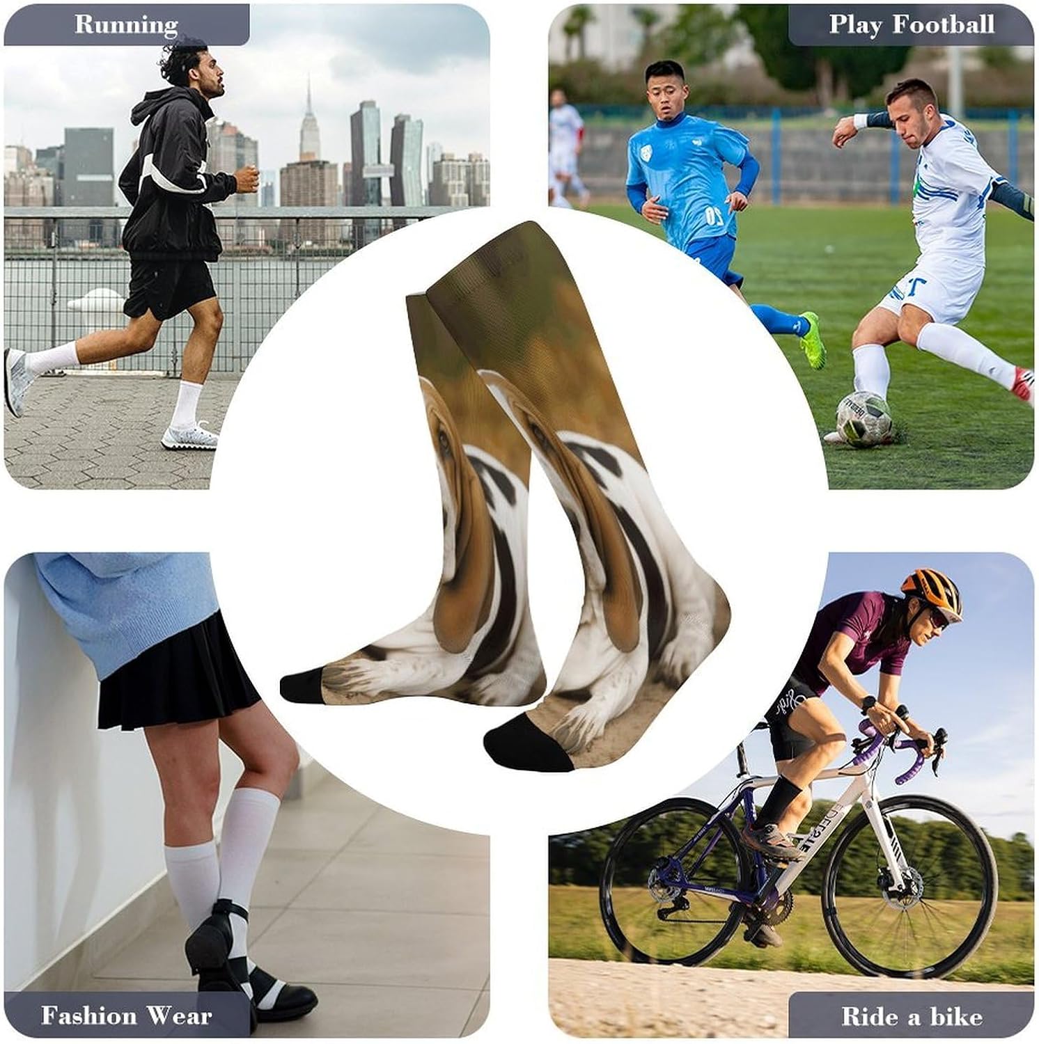 Basset Hound Compression Sock Circulation Support Socks Lightweight Knee High Tube Sock Over-The-Calf Sock for Adult