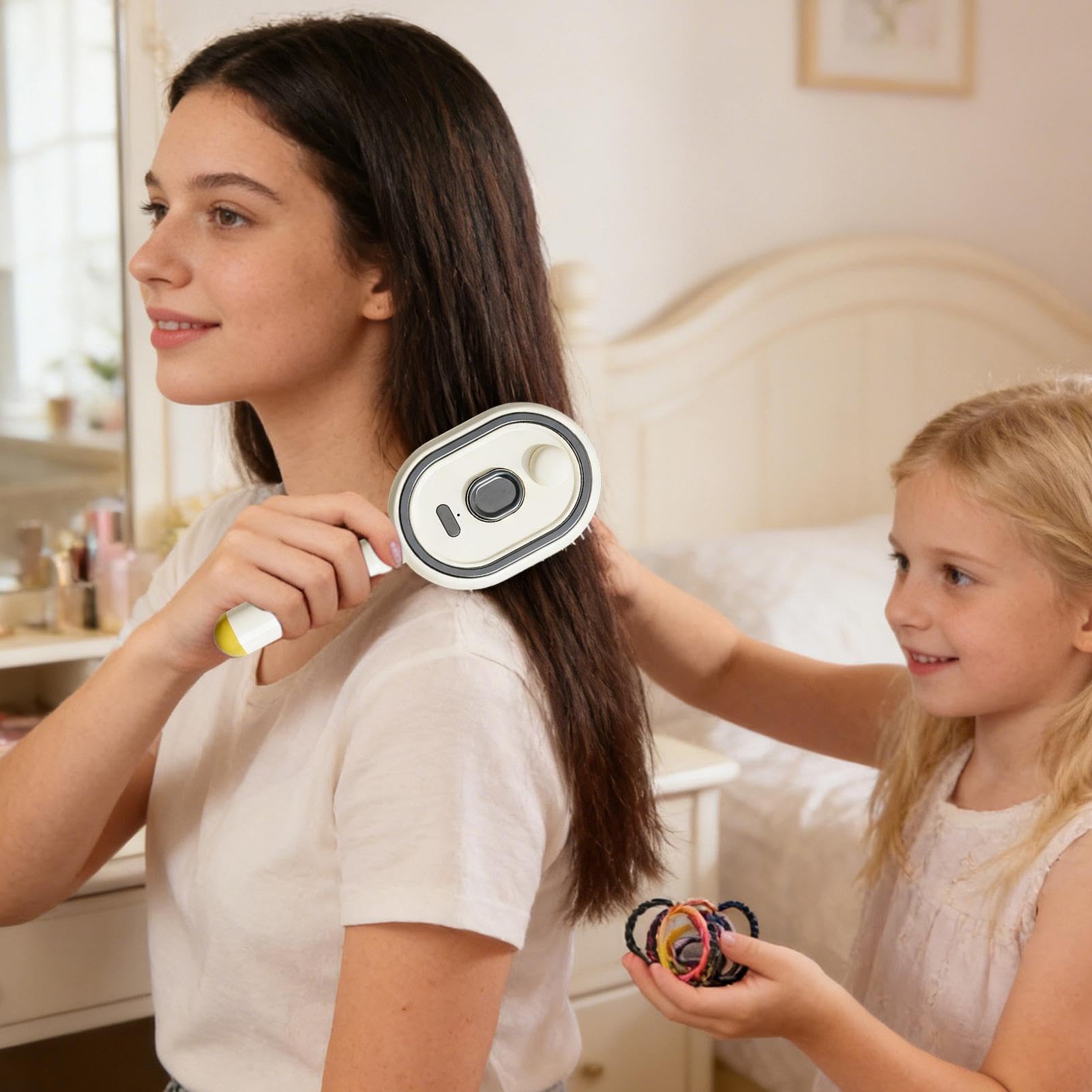 Brosse Vapeur Électrique - Brosse À Cheveux 2 En 1 Brumisateurs Avec Spray D'eau, Lisseur Vapeur Rechargeable Pour Cheveux Naturels, Peigne De Massage Rétractable À Coussin D'air, Anti-frisottis