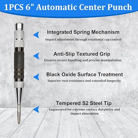 3PCS 6 and 5 Automatic Center Punch with 3PCS Replacement Tip