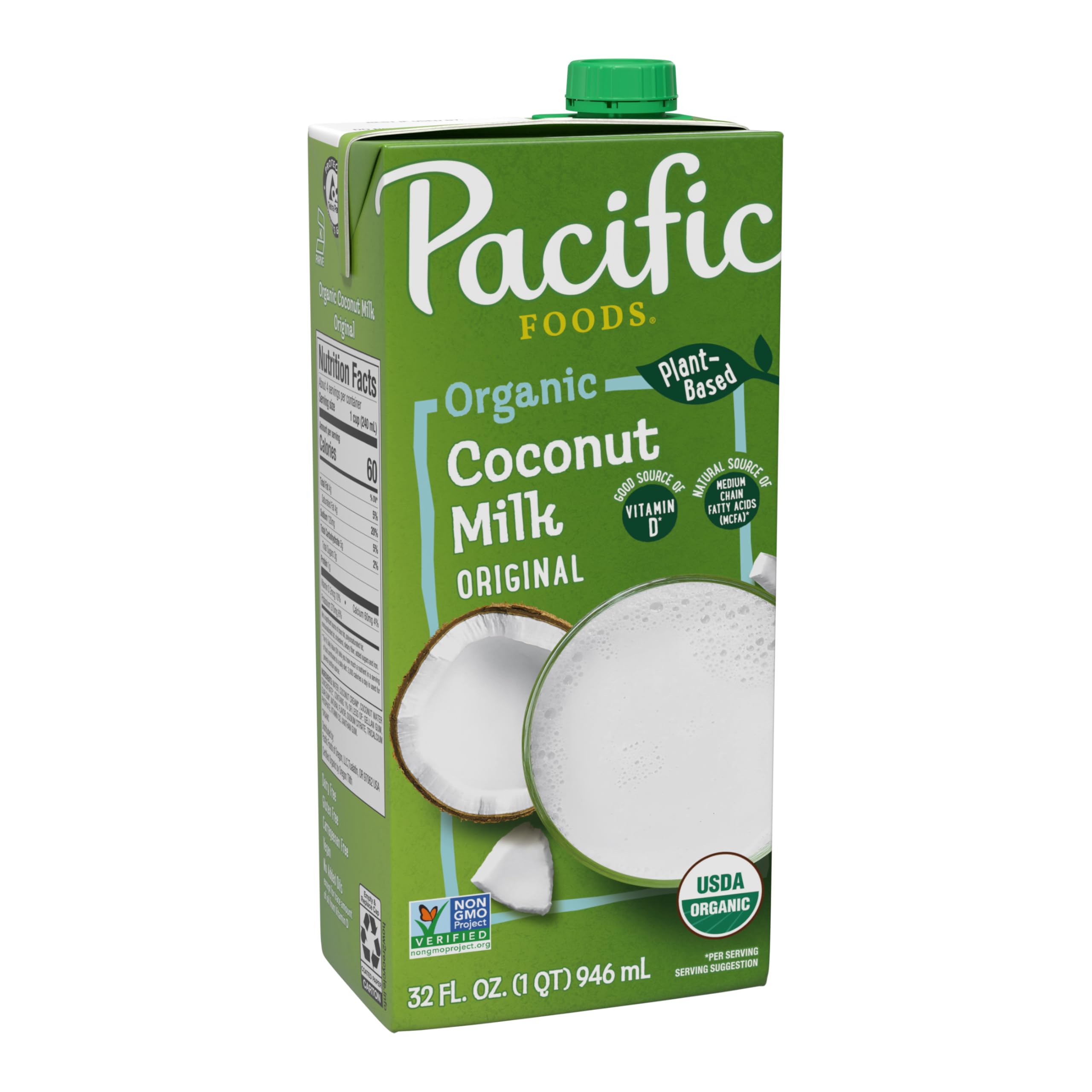 Pacific Foods Original Organic Coconut Milk, Plant Based Milk, 32 oz CartonUSDA Organic