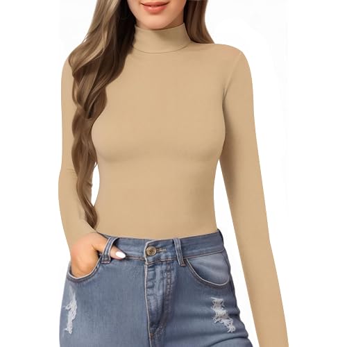 MANGOPOP Women's Mock Turtle Neck Slim Fit Long Sleeve Shirts Fall Fashion Tight Tops Basic Tee Winter Undershirt