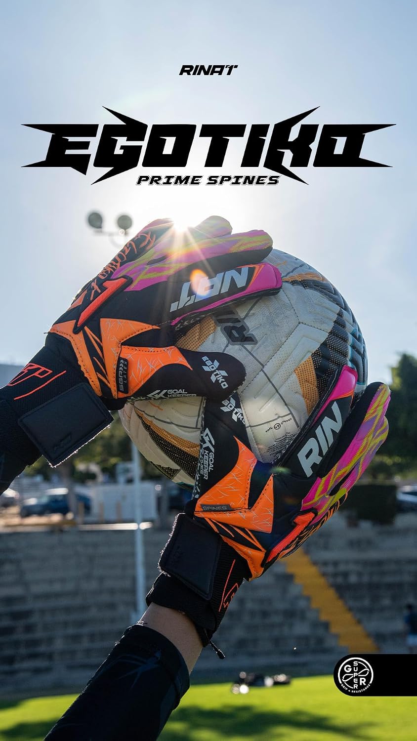 Rinat Egotiko X Prime Spines Keeper Series Goalkeeper Gloves, Evo-Cut, Latex Palm, Embossed Backhand, Pro Fit