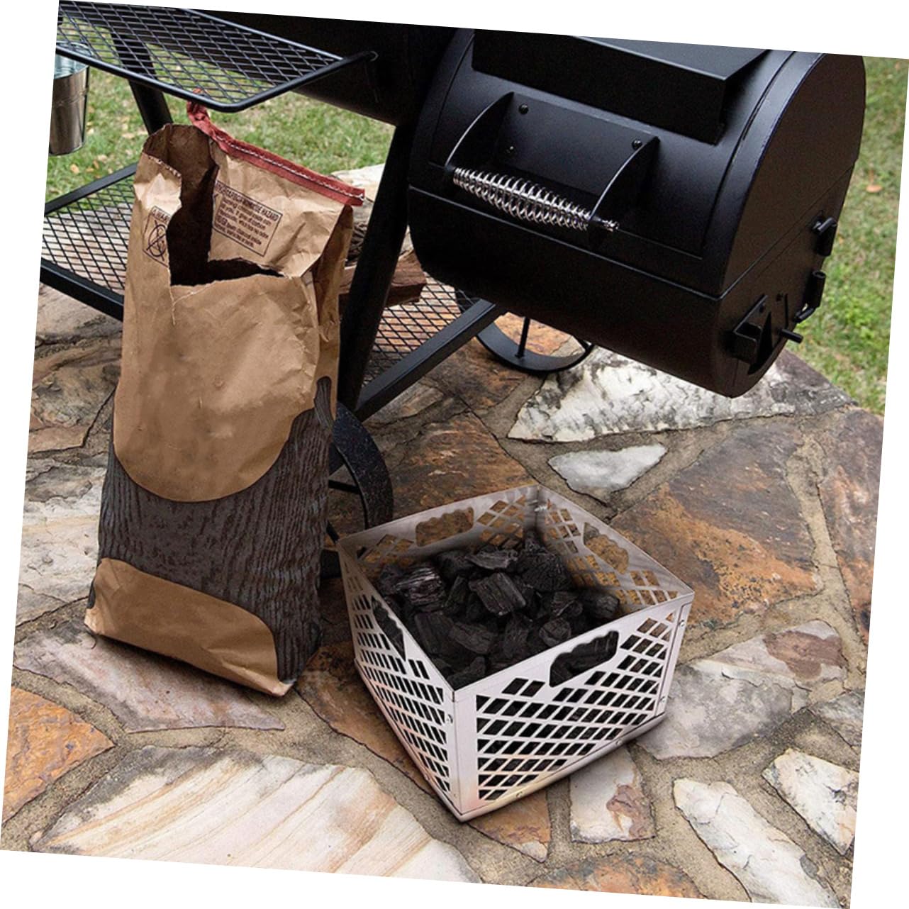 Cestello per Carbone in Acciaio Inox Manico Staccabile, Contenitore per Barbecue Offset per Affumicatura, Pratico Accessorio per Grigliate All’aperto