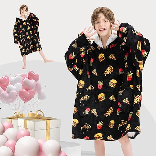 Miniatura 154 de Wearable Blanket Hoodie for Kids Oversized Sherpa Blanket Hoodie for Kids Boys Girls Teens 6-13YR,Navy Shark