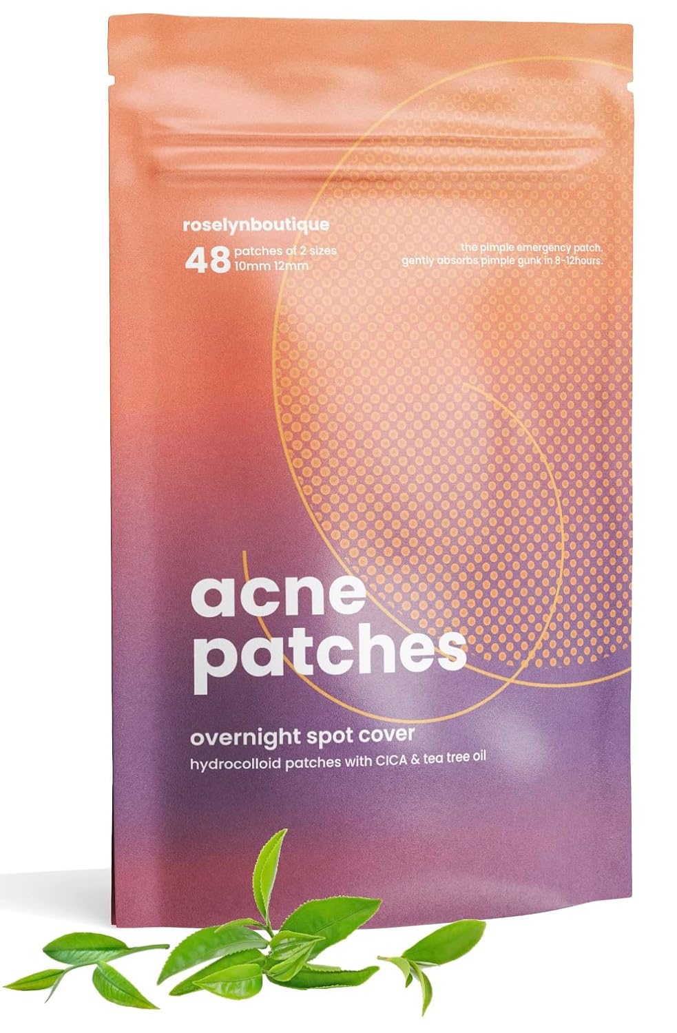 ROSELYNBOUTIQUE Hydrocolloid Acne Pimples Patches for Face 48 Patches (2 sizes 10mm 12mm) with CICA Tea Tree Oil Fast Healing - Face Tools Facial SkinCare Products Self Care Gifts for Women Men