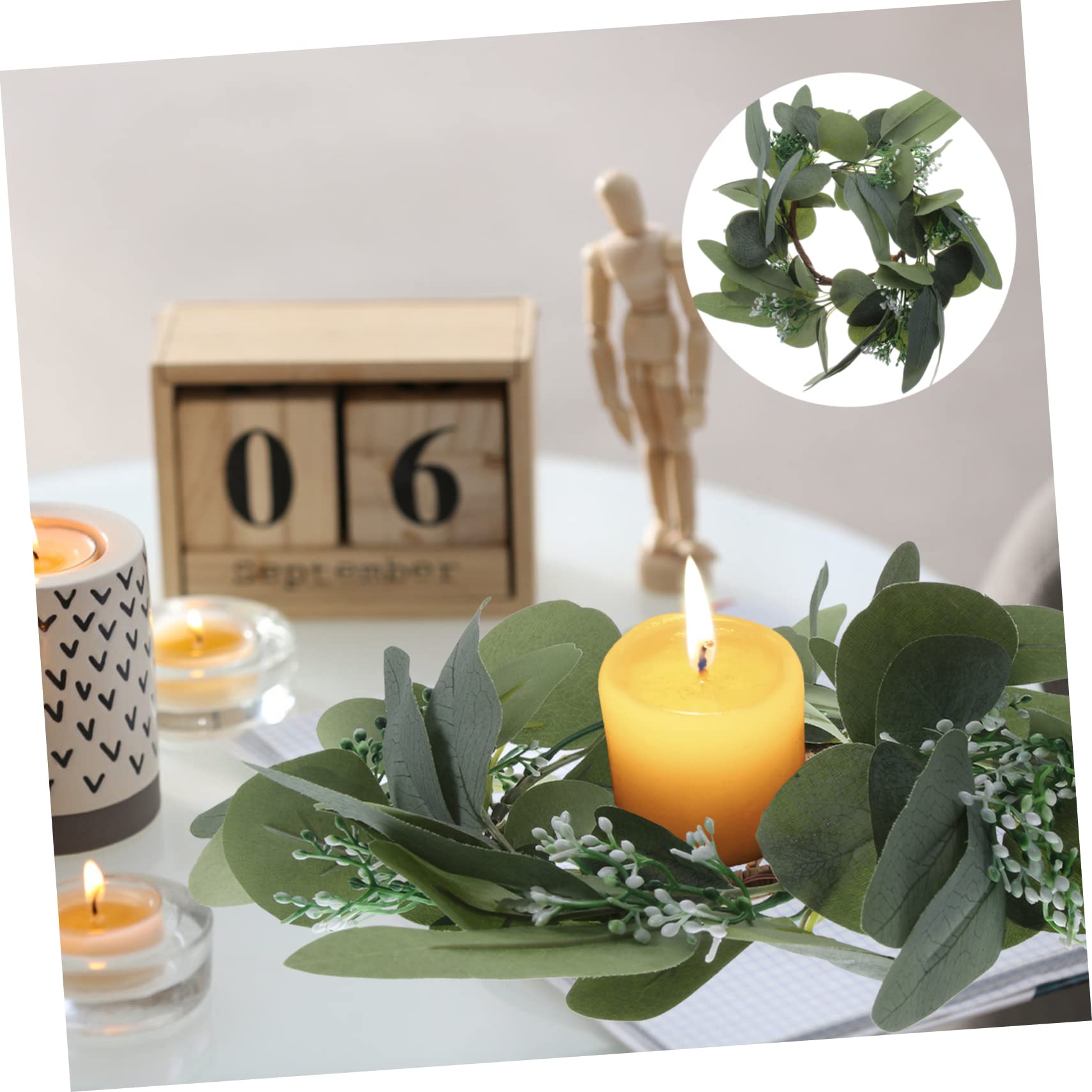 Alipis 5 Stück Eukalyptus Kerzenring Kranz Künstlicher Blätterkranz für Tischdekoration Geeignet für Hochzeiten Partys Weihnachten und Romantische Anlässe
