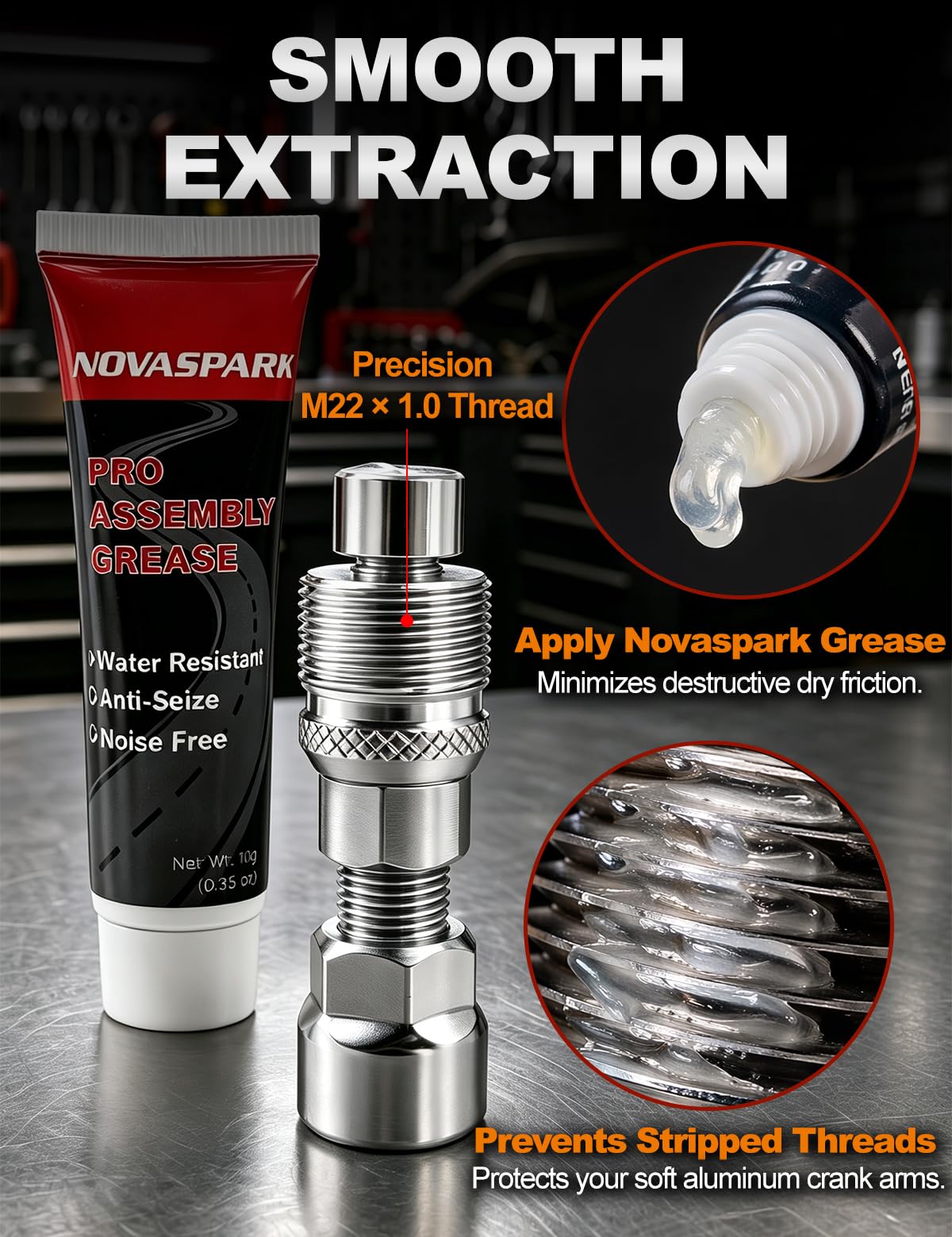 NOVASPARK Kit de herramientas de extracción de manivela y manivela de bicicleta con punta flotante y grasa que no se dañan, para manivelas estriadas Isis y Octalink, compatible con Shimano