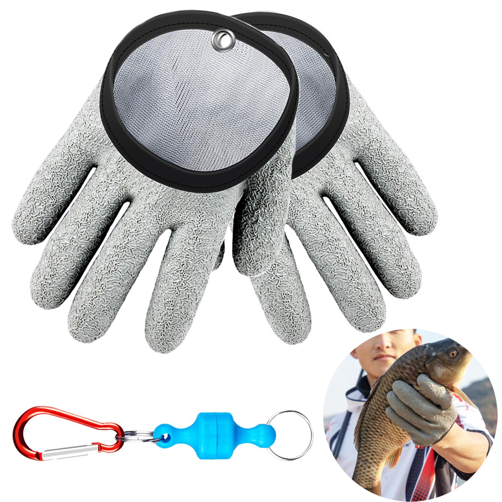 Angelhandschuhe Raubfisch YULIAO 2 Stück Raubfisch Angelhandschuhe, Stichfeste Bissfest Wasserdicht Angelhandschuh, Fisch Fang Handschuhe, Mit Magnetverschluss, Für Den Sicheren Umgang Mit Hecht Wels Handschuhe Angeln
