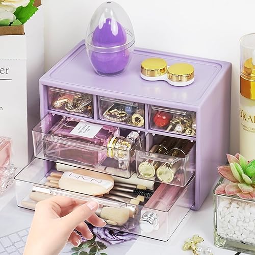 Miniatura 2 de Organizador de almacenamiento de escritorio con 6 mini cajones, gabinete apilable de escritorio para manualidades, caja de almacenamiento