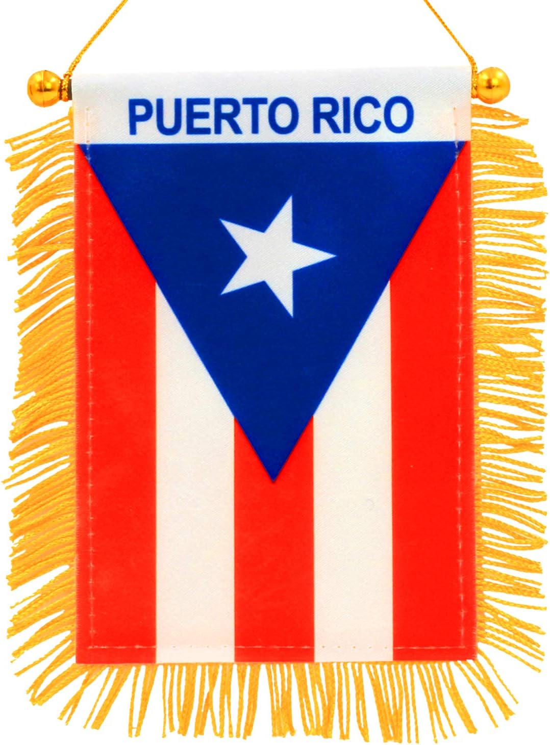 Anley 4 X 6 Inch Puerto Rico Fringy Window Hanging Flag - Mini Flag Banner & Car Rearview Mirror Décor - Fringed Puerto Rican Hanging Flag with Suction Cup