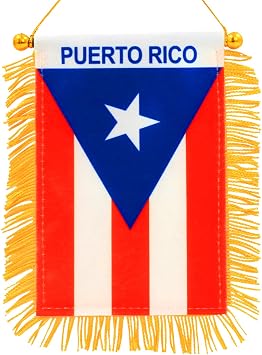 Anley Puerto Rico 4 X 6 Inch Fringy Window Hanging Flag - Mini Flag Banner & Car Rearview Mirror Decor - Fade Resistant, Easy to Use, Light & Compact