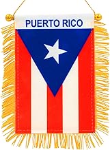 Anley Puerto Rico 4 X 6 Inch Fringy Window Hanging Flag - Mini Flag Banner & Car Rearview Mirror Decor - Fade Resistant, Easy to Use, Light & Compact