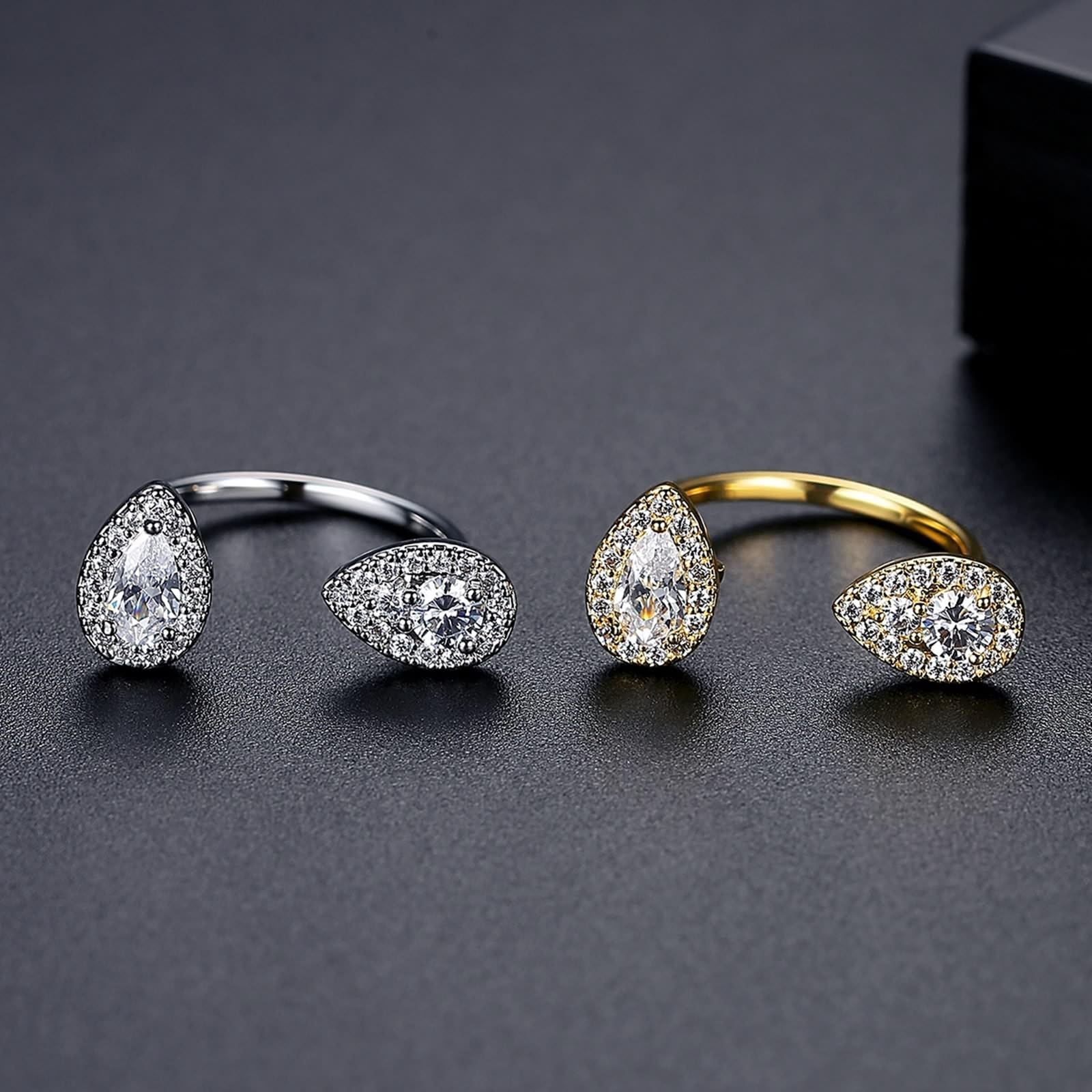 14 Karat Gelbgold Hochzeitsringe Moissanit Weiß, Damenringe Offen mit Tropfenförmigem Zirkonia