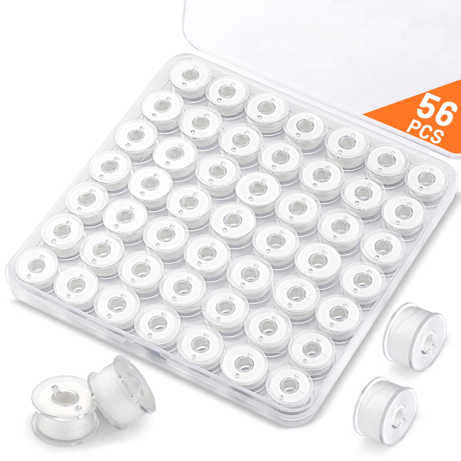 56 Pcs Bobbins for Sewing Machine Bobbins, White Sewing Machine Thread with Bobbin Case, Sewing Thread Bobbins, Sewing Machine Accessories for Handheld Sewing Machine, Embroidery Machine