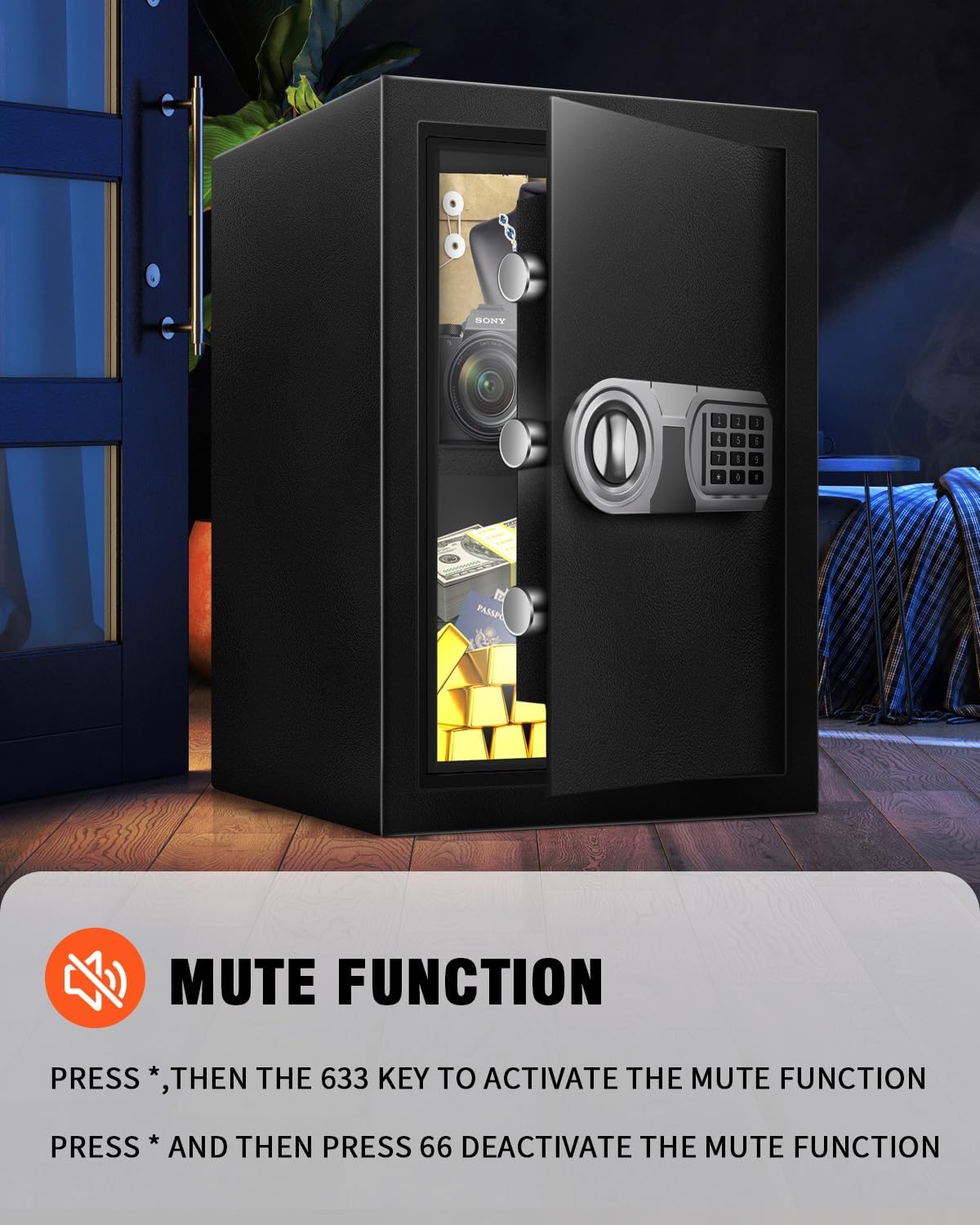 3.3 Cu Ft Safe for Home Documents, Digital Security Safe Box with LED Sensor Light & Emergency USB-C Cable, Removable Shelf for Money Jewelry Valuables