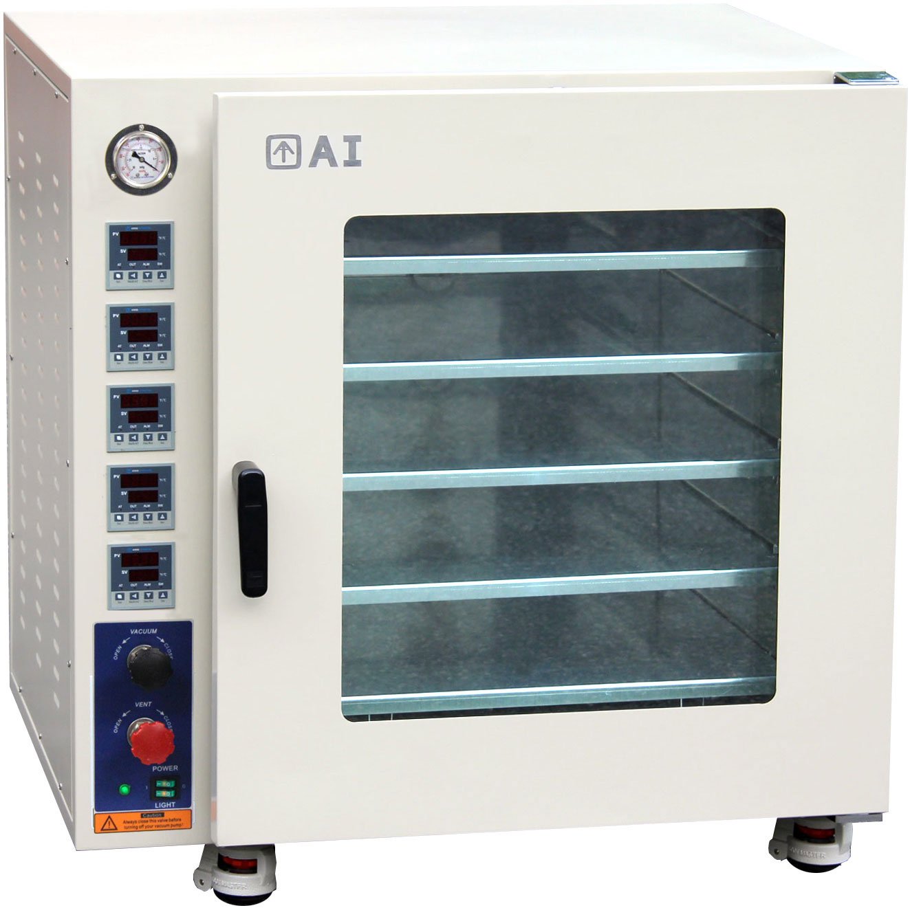 Across International AT75aw.110 Stainless steel 7.5 cu. ft. Vacuum Oven with 5 Heated Shelves, Tubing, Oil-Filled Gauge and LED Lights, 110V, 50/60Hz, 1500W