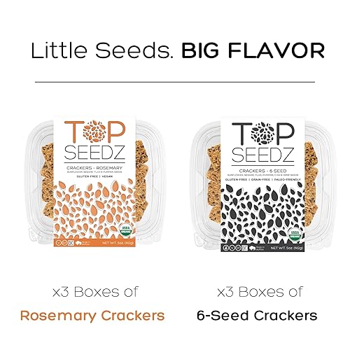 Miniatura 4 de Top Seedz Galletas de romero y 6 semillas certificadas orgánicas sin gluten  Paquete de 6  5 onzas  Galletas veganas saludables con proteína a base