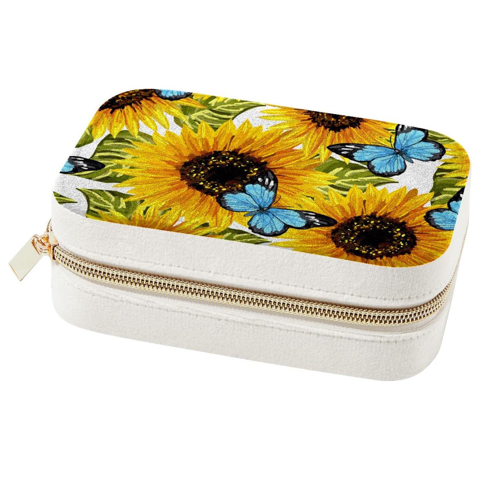 Boîte à bijoux voyage tournesol papillon pour bagues et colliers fille