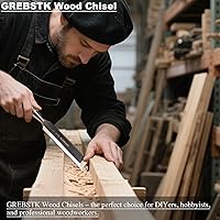 Vista 6 de GREBSTK Juego de 4 cinceles de madera con borde biselado de acero CRV y tapas de seguridad para carpintería y proyectos de bricolaje de 1/4", 1/2