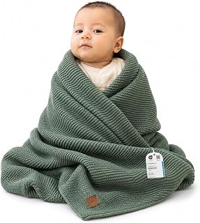 Alina Baby Weiche Strickdecke, 80x100 cm. Grün, Weich & Atmungsaktiv – Oeko-Tex Zertifiziert – Leicht & Kuschelig – Perfekt für Neugeborene, Kleinkinder, Kinderbett, Kinderwagen