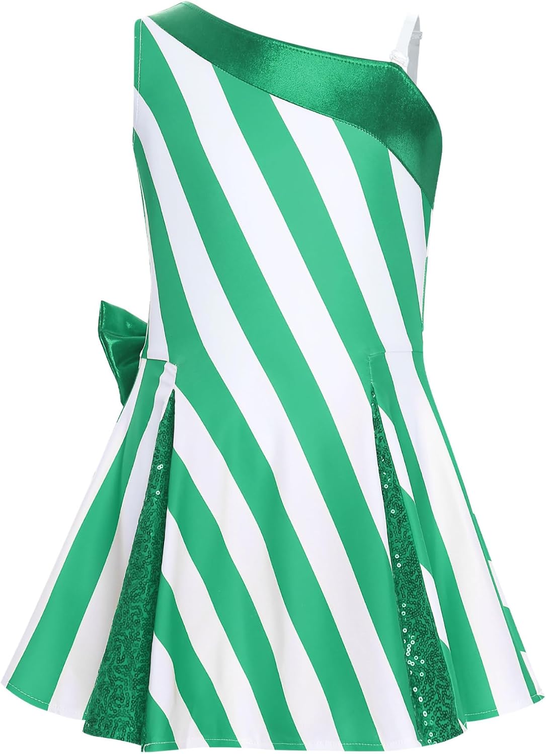 Kids Candy Cane Christmas Dress One Strap A Line Ice Skating Performance Outfit