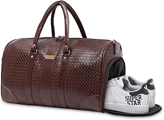 Fur Jaden Weekender Duffle Bag with Shoe Pocket for Travel for Men and Women Made of Textured Leatherette with Attachable ... — Duffel Bags