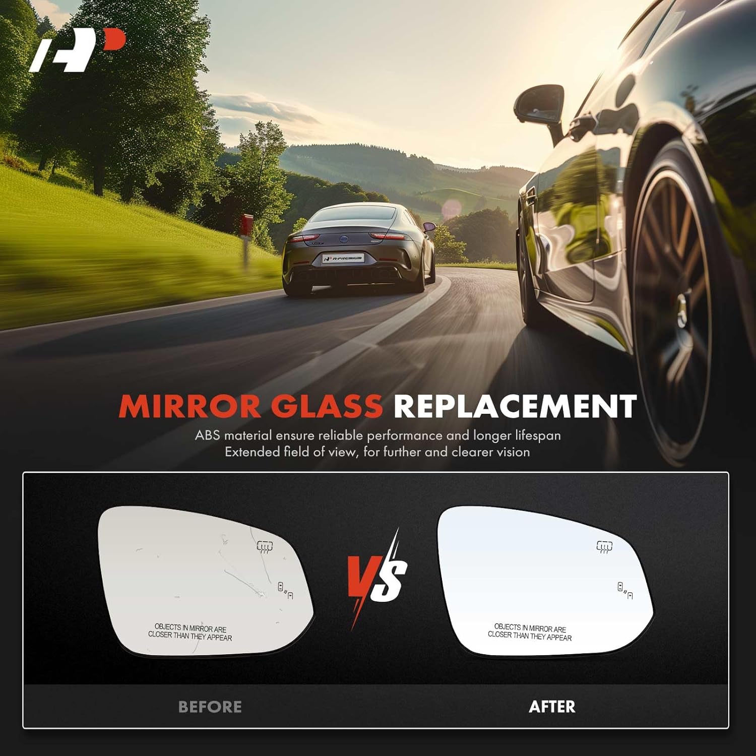 A-Premium Right Passenger Side Heated Mirror Glass with Backing Plate Compatible with Toyota Sienna 2021-2023 - Exterior Side View Convex Mirror with Blind Spot Detection