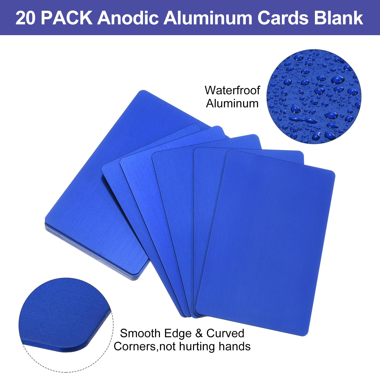 PATIKIL 20 Pack Metal Business Cards Anodized 0.8mm Thick Anodized Aluminum Blanks Name Card 3.4x2.1Inch Laser Engrave Printable Name Card for Custom DIY Blue - Image 4