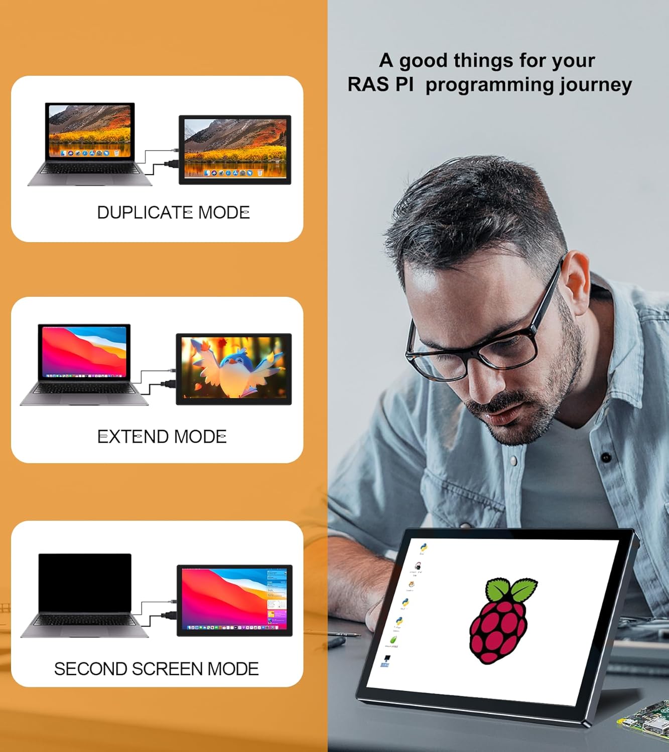 Gallagher 7 Inch Touch Screen Monitor for Raspberry Pi,1920 * 1080 Touchscreen Display with Case 5 Point IPS Portable Touchscreen Monitor with HDMI Dual-Speaker for Raspberry Pi 4B/3B+/3B/B+ Jetson