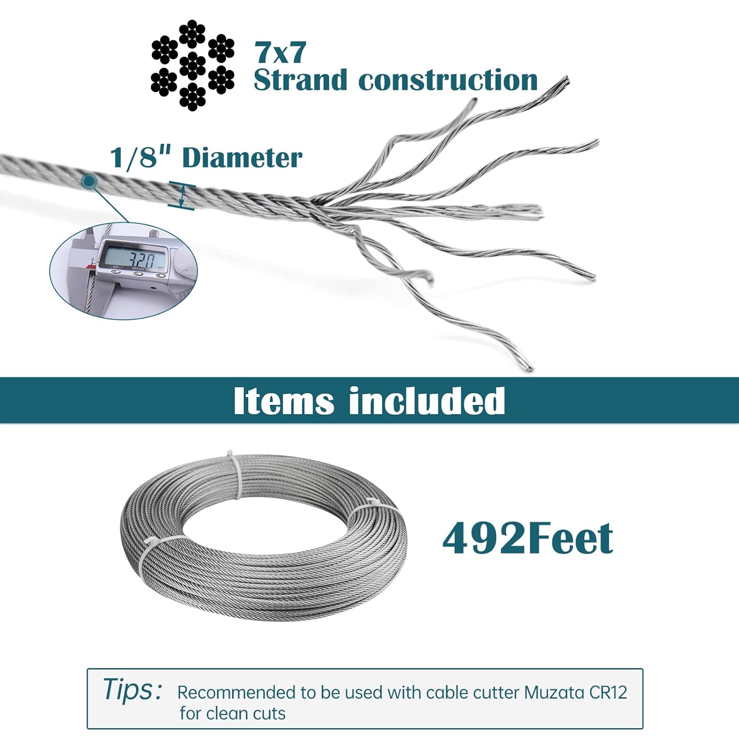 Exсluѕіvе Dіѕсоunt 90% Prісе Muzata 500Feet 1/8inch Stainless Steel Wire Rope Aircraft Cable Railing Decking 7x7 Strand Indoor Outdoor DIY Balustrade String WR01,WP1 Bеѕt Dеаl Prоduсt Muzata 500Feet 1/8inch Stainless Steel Wire Rope Aircraft Cable Railing Decking 7x7 Strand Indoor Outdoor DIY Balustrade String WR01,WP1