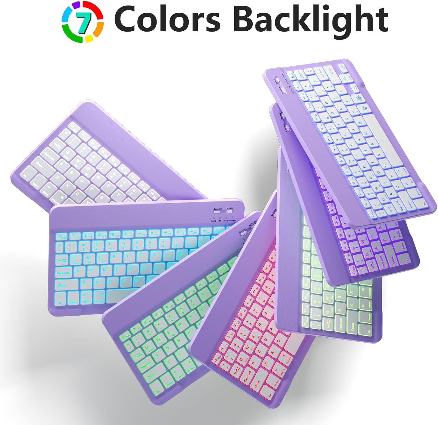 Hamile Bluetooth Keyboard and Mouse for iPad - Rechargeable Wireless Keyboard for iPad 11th/10th/9th Gen, Pro/Air/Mini, iPhone, Ultra-Slim Tablet Keyboard and Mouse with 7-Color Backlit, Purple
