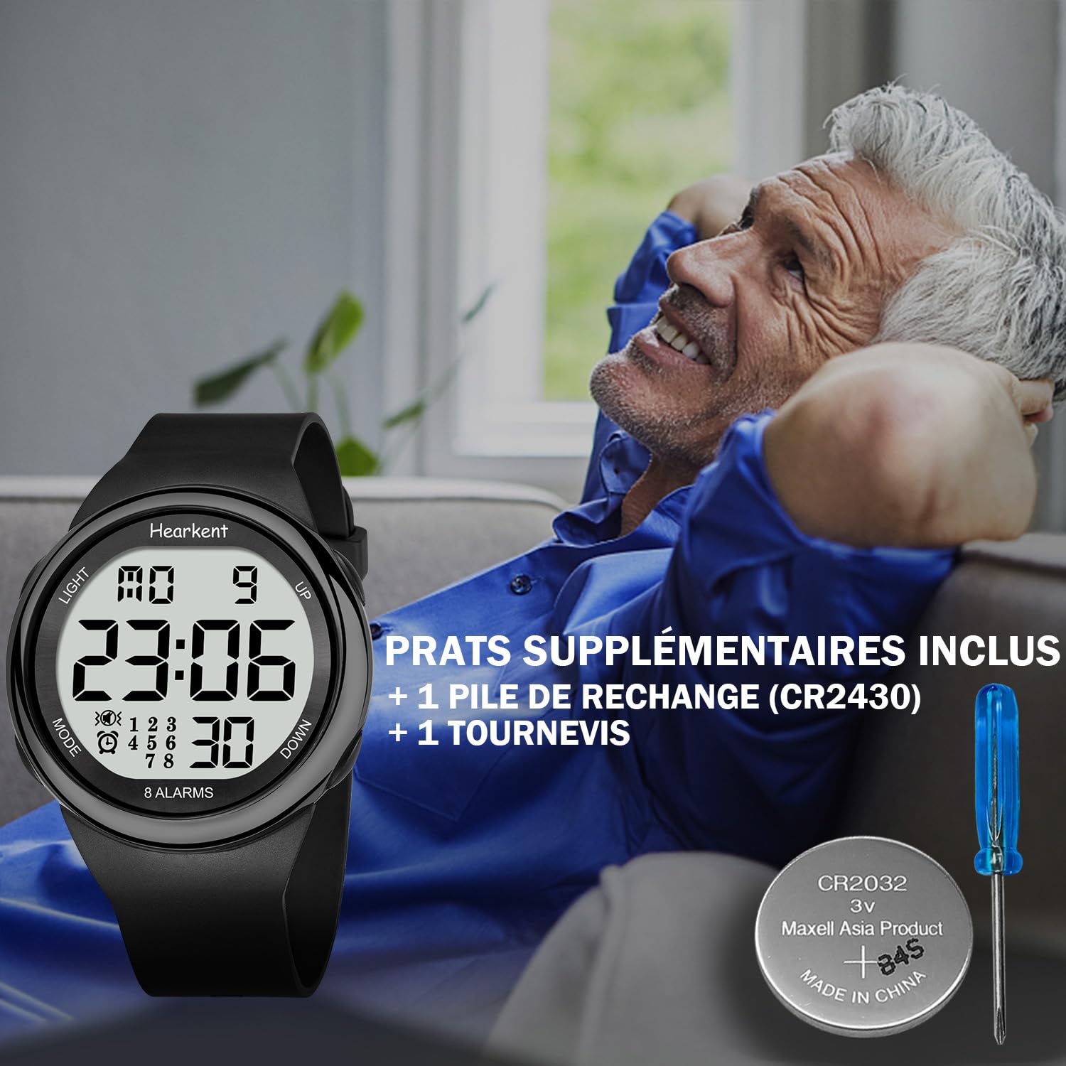 Hearkent 8 Alarmes Vibrantes Montre Rappel, Gros Chiffres | Montre Alarme Vibrante pour Rappels Médicaments, Travail, Sport, Sommei, 50M Étanche, EL Rétroéclairage, 12/24 Heures Format