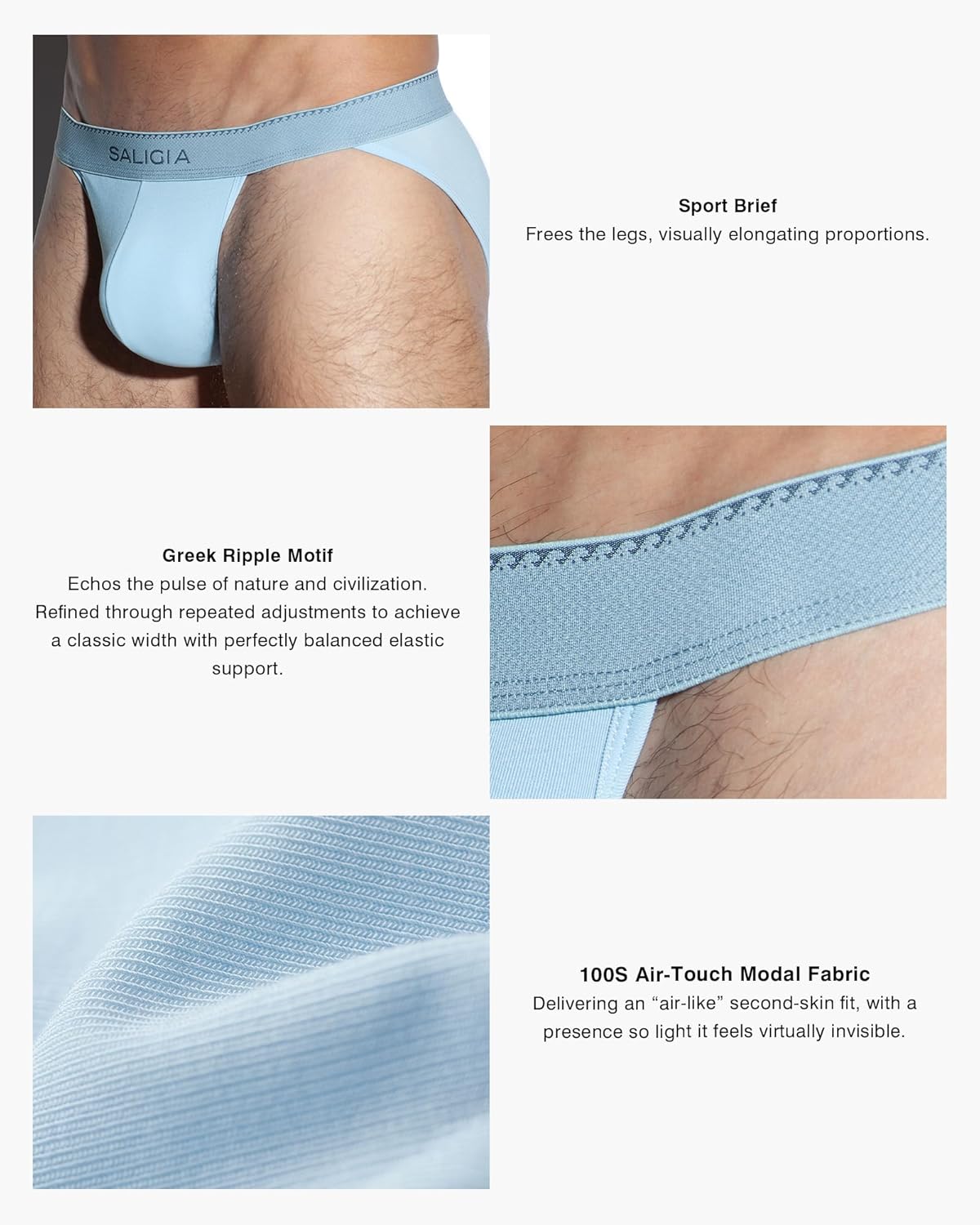SALIGIA Men’s Bikini Briefs Underwear Sexy, Tag-Free & 100s Air-Touch Modal High-Cut Brief with No-Fly Pouch 3-Pack - Image 4