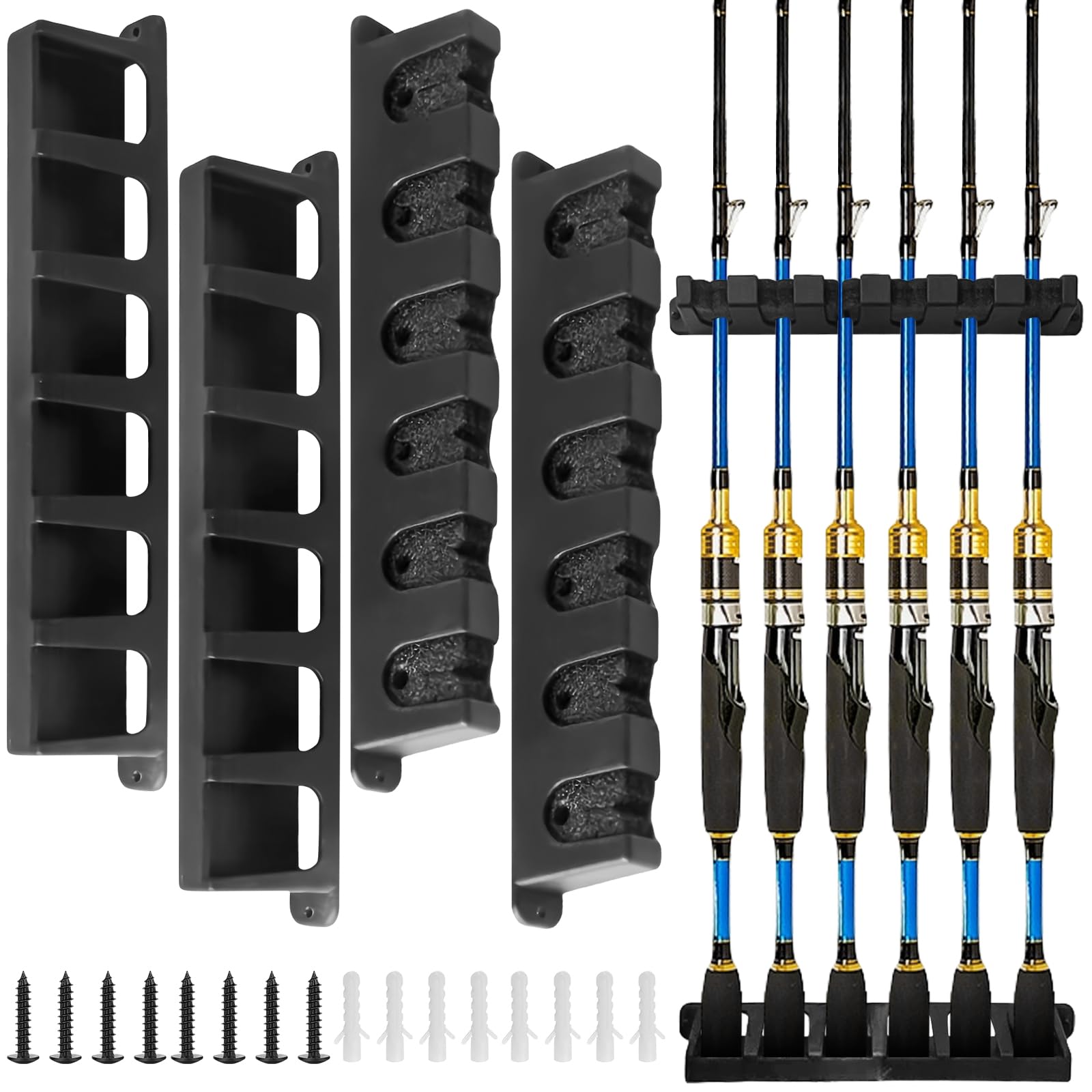 Supporto per canne da pesca, 2 paia di supporti per canne da pesca, supporto da parete, supporto verticale per canna da pesca, supporto per canne da pesca, supporto per 12 canne da pesca