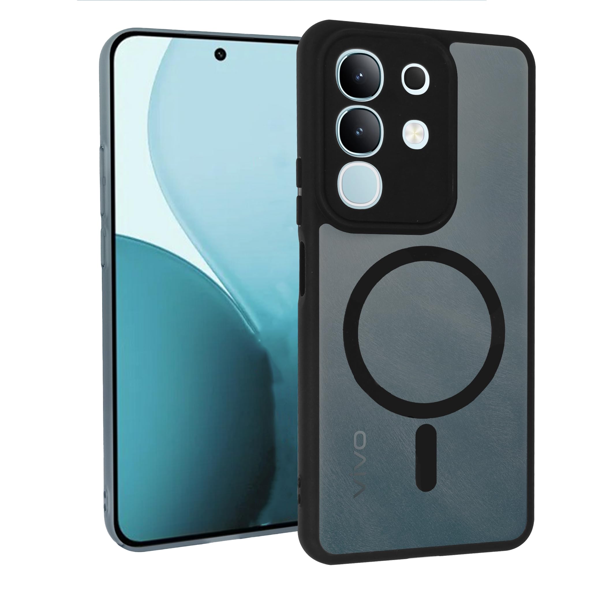 GADVIK Compatible for Vivo T4X 5G Frosted Translucent Hard Back | Only Compatible with Wireless Magnetic Accessories | Thin and Slim Magnetic Back Cover (Black)