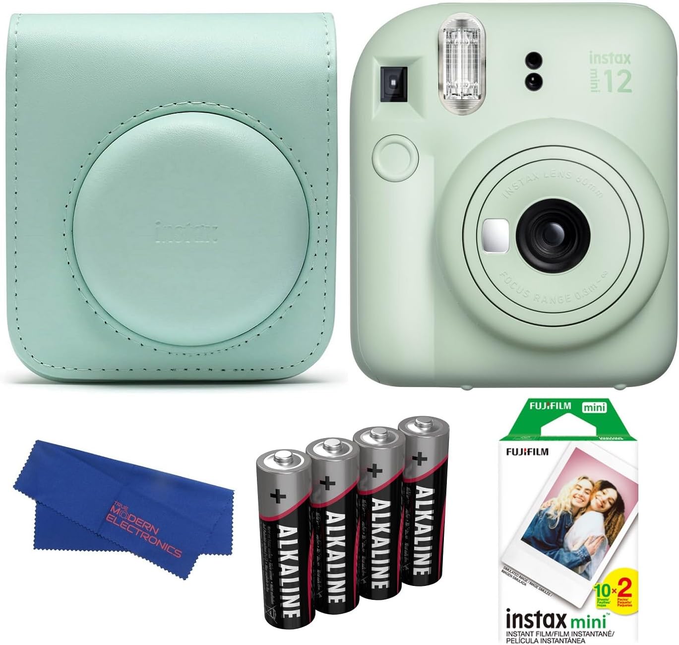 Fujifilm INSTAX MINI 12 Instant Film Camera (Mint Green) Bundle, Includes: INSTAX Mini Film (20 Exposures), INSTAX Mini 12 Case and More (5 Items)