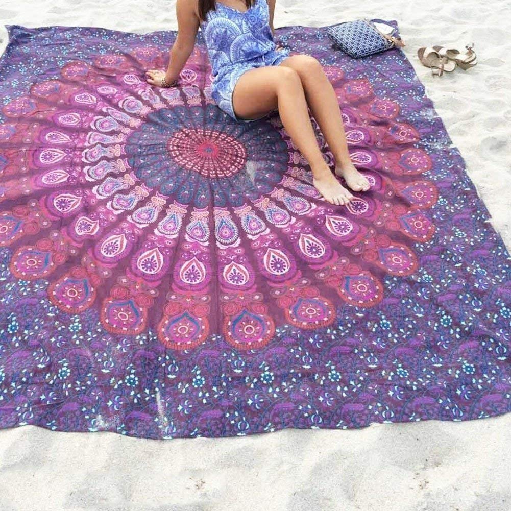 ASENART ® Mandala Beach Towel Print Beach Towel Tapestry Chiffon Tablecloth, Sofa Cover, Curtains Picnic Blanket Shawl Mandala Rectangle-Purple