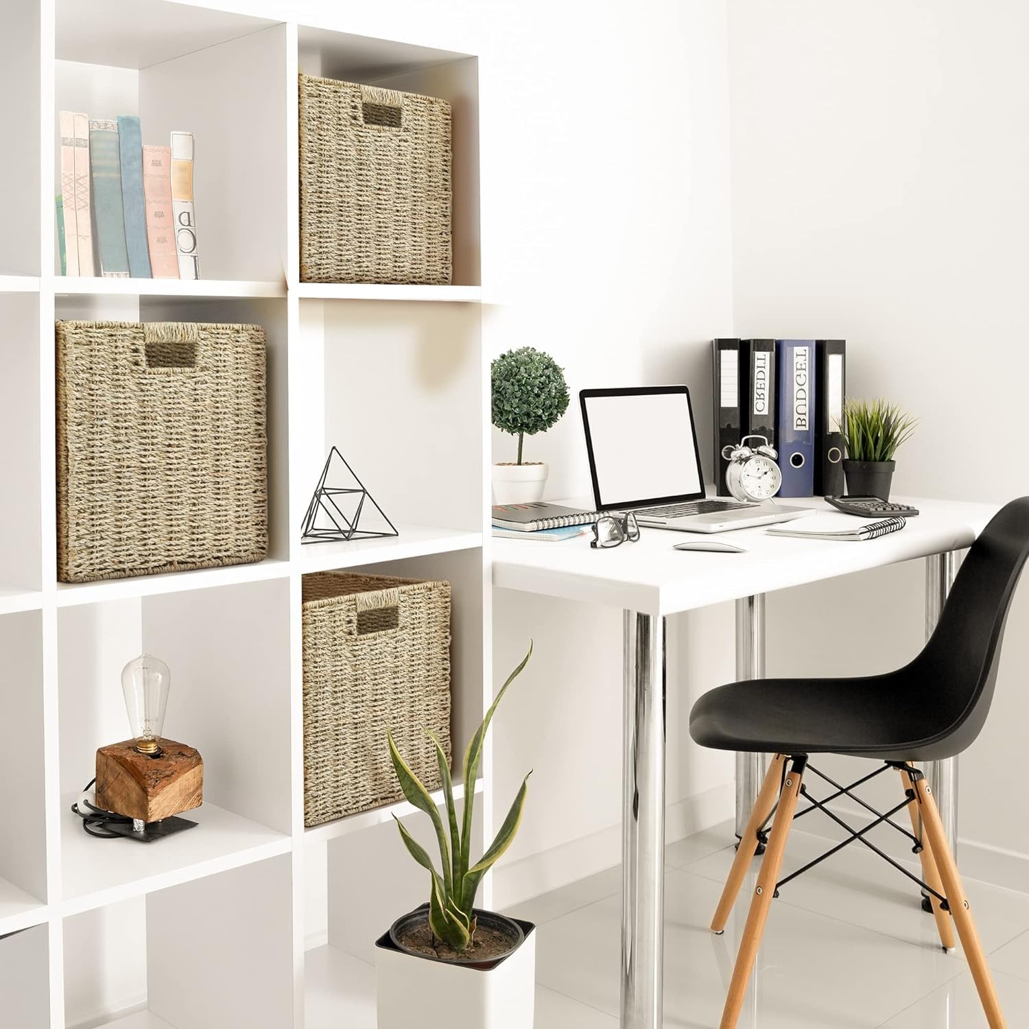 2 Cestas de Almacenaje, Cesta Mimbre Tejidas a Mano Cubo 28CM, Cesta Grande Plegable de Papel de Jacinto de Agua con Asas, Cesto Decorativo para Baño Estanterías Kallax Cocina