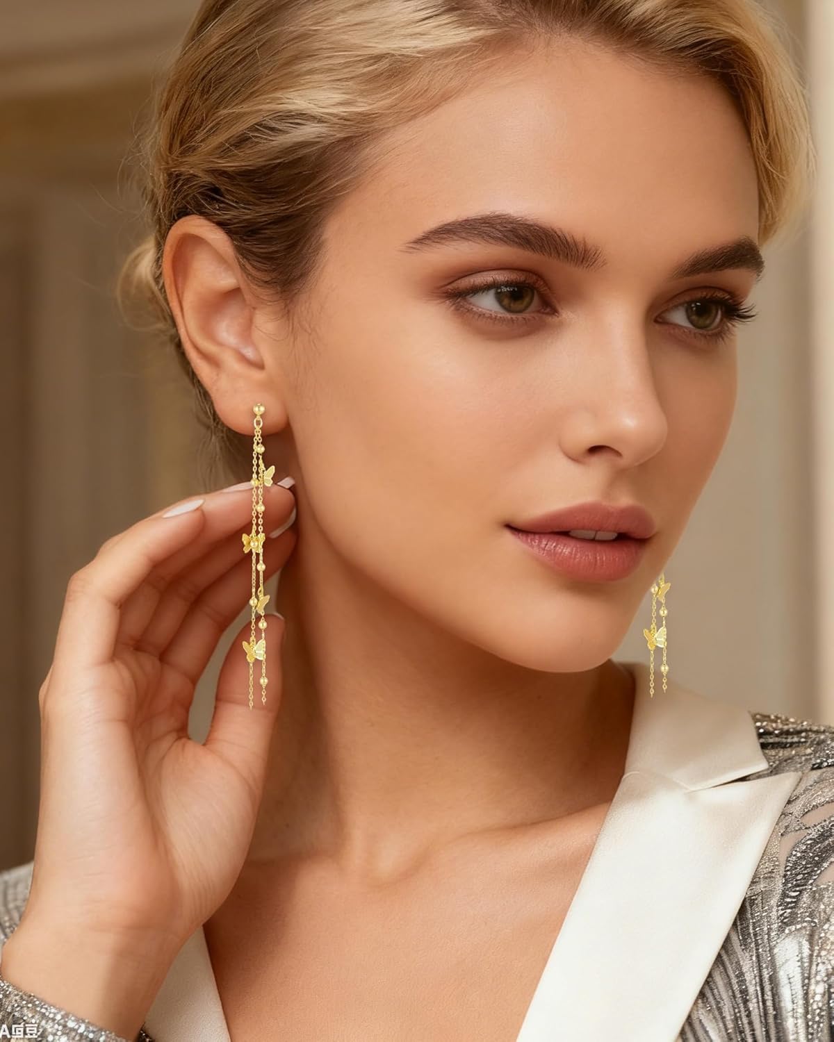 Gold Butterfly Tassel Earrings for Women Trendy Long Gold Butterfly Dangle Drop Earrings Prom Wedding Party Ear Jewelry Accessories for Her - Image 4