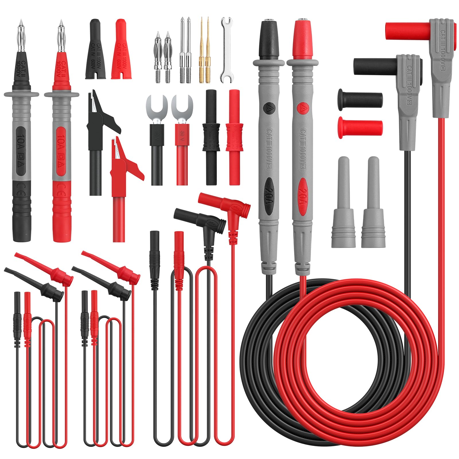 Proster Kit Puntali da Test per Multimetro 24 in 1 con Sonde di Multimetro Sostituibili Placcate in Oro Conduttori di Prova Maschio e Femmina Ganci di Prova U Plug Clip a Coccodrillo