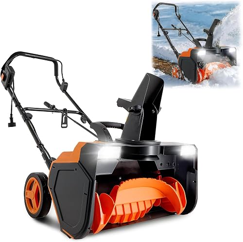 Corded Electric Snow Blower, 23-inch 15A Snow Thrower with Dual LED Headlights & 180° Rotating Chute, 25FT Throwing Distance, 12" Depth Clearing, Walk-Behind Snowblower for Driveway Sidewalk