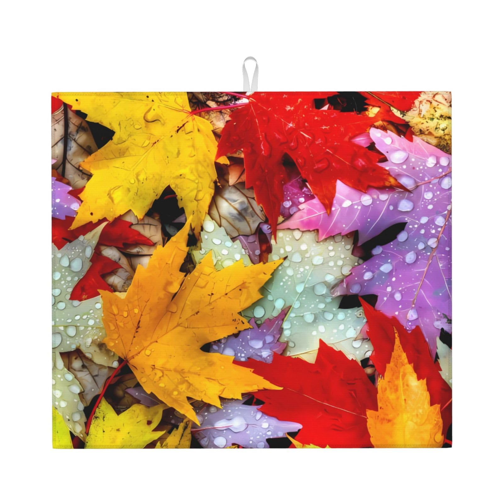 HJFCZH Autumn Leaves Maple Prints Kitchen Drying Mat – Absorbent Microfiber Throw for Dishes, Non-Slip Counter Cover, Quick-Drying Layer with Fade-Resistant Print